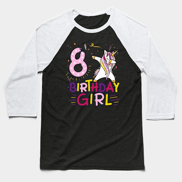 Funny Birthday Gift 8 year old Girl Dabbing Unicorn T-Shirt Baseball T-Shirt by Pummli
